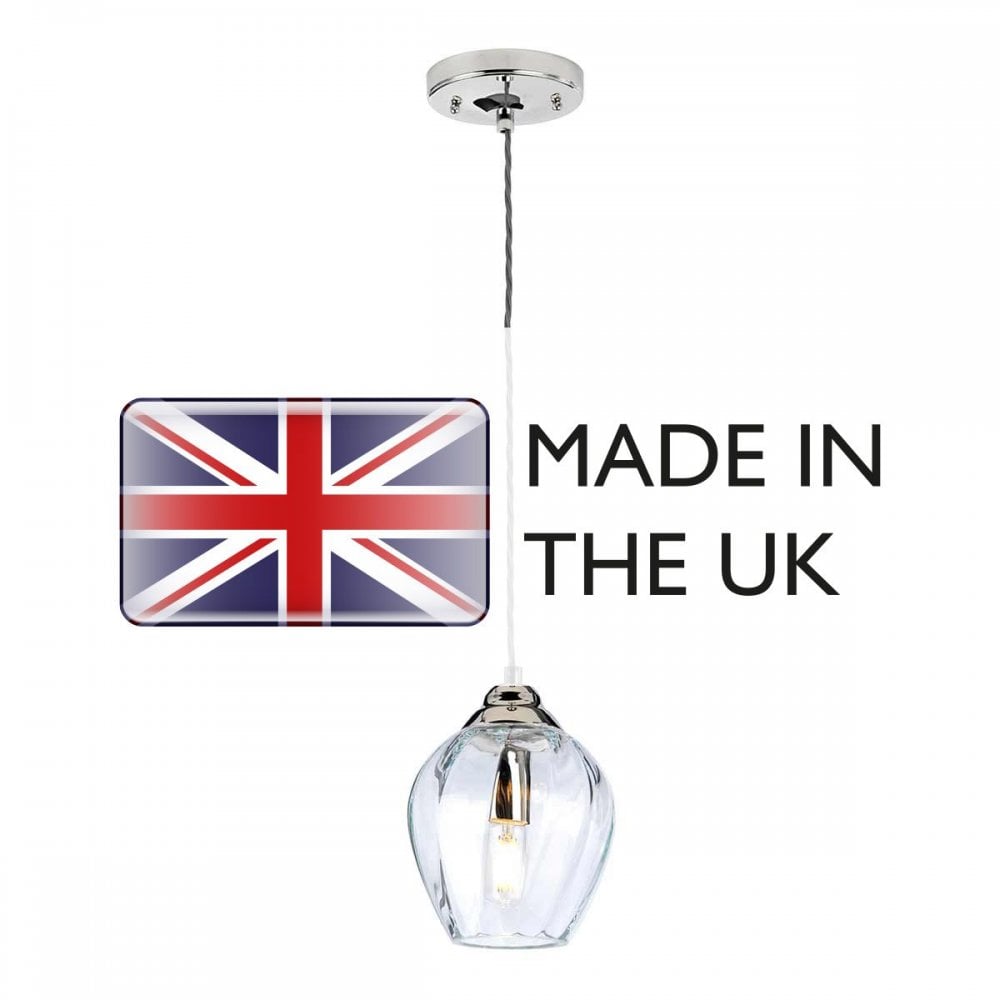 Elstead TIBER-P-CLEAR Tiber 1 Light Pendant Polished Nickel/ Clear Glass