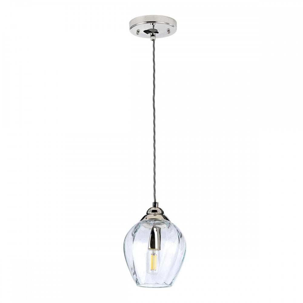 Elstead TIBER-P-CLEAR Tiber 1 Light Pendant Polished Nickel/ Clear Glass
