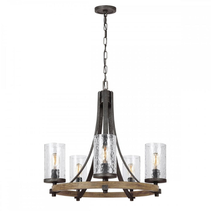 Feiss QN-ANGELO5 Angelo 5 Light Chandelier Distressed Weathered Oak &amp; Slate Grey Metal