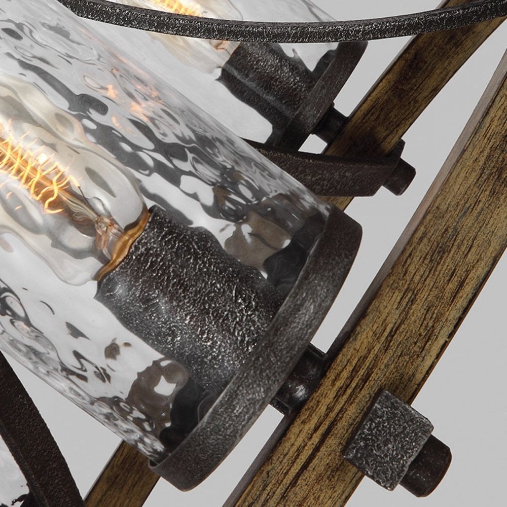 Feiss QN-ANGELO5 Angelo 5 Light Chandelier Distressed Weathered Oak &amp; Slate Grey Metal