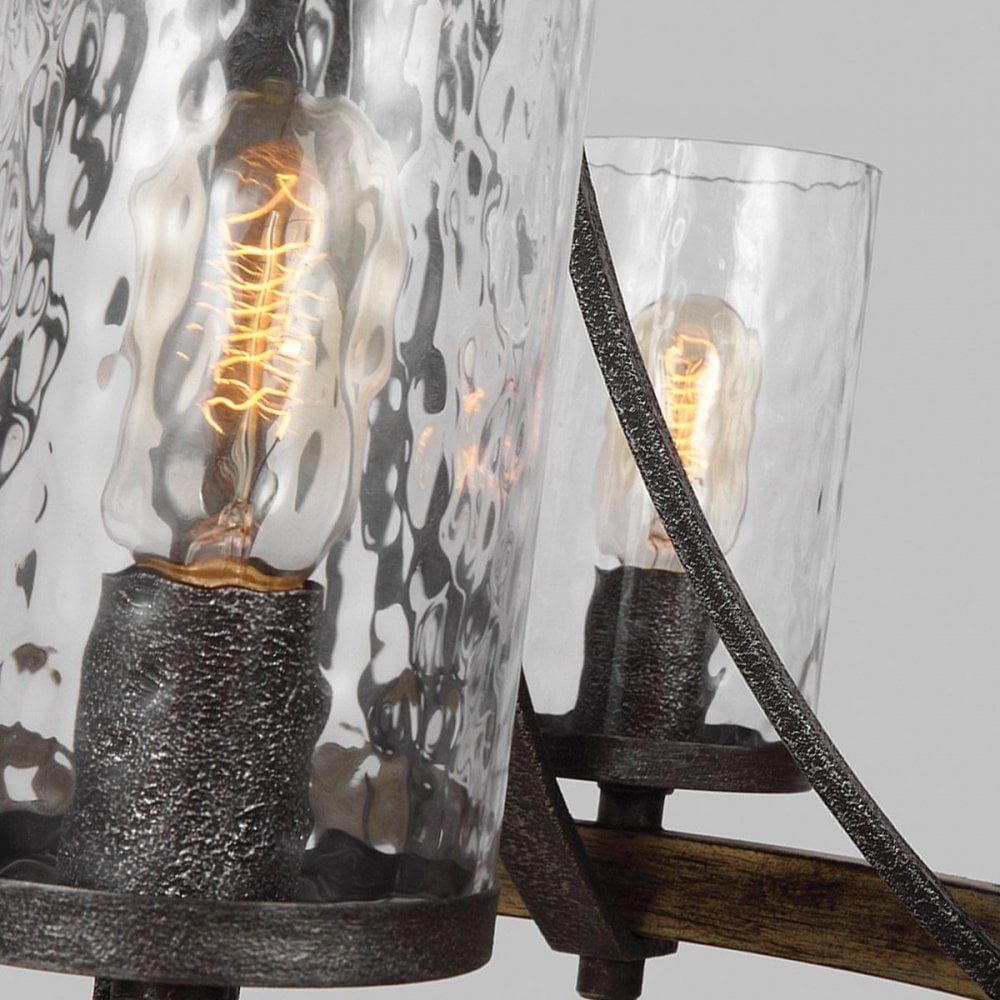 Feiss QN-ANGELO5 Angelo 5 Light Chandelier Distressed Weathered Oak &amp; Slate Grey Metal