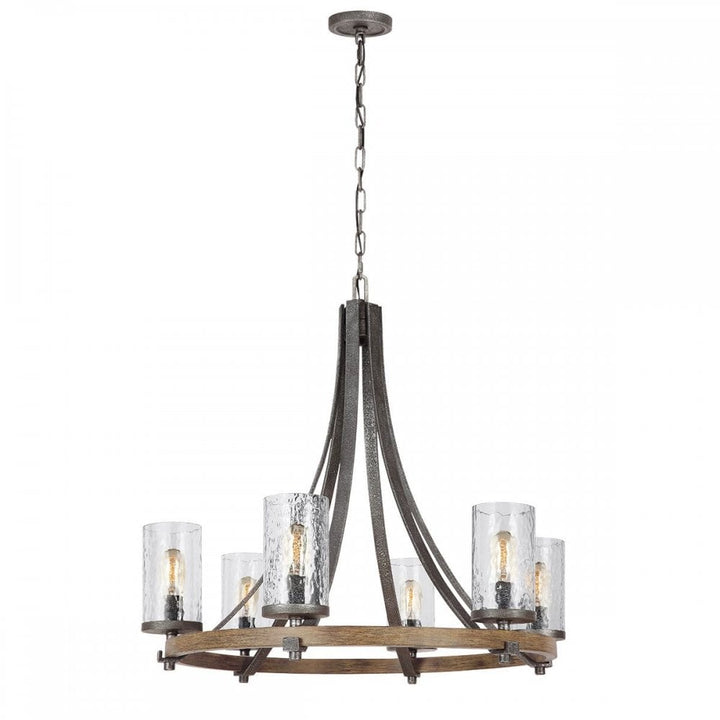 Feiss QN-ANGELO6 Angelo 6 Light Chandelier Distressed Weathered Oak &amp; Slate Grey Metal