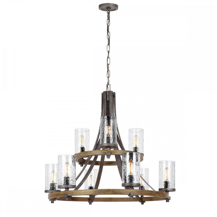 Feiss QN-ANGELO8-ISLE Angelo 8 Light Isle Chandelier Distressed Weathered Oak &amp; Slate Grey Metal