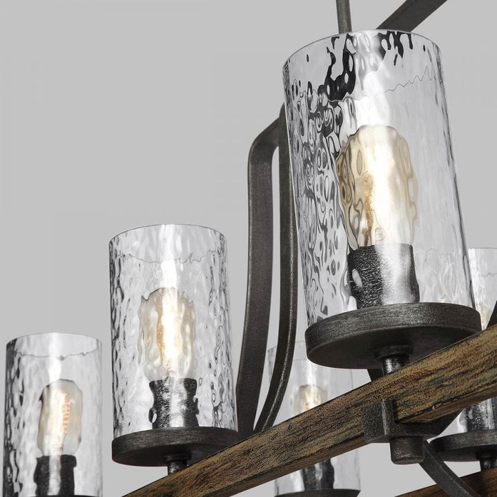 Feiss QN-ANGELO8-ISLE Angelo 8 Light Isle Chandelier Distressed Weathered Oak &amp; Slate Grey Metal