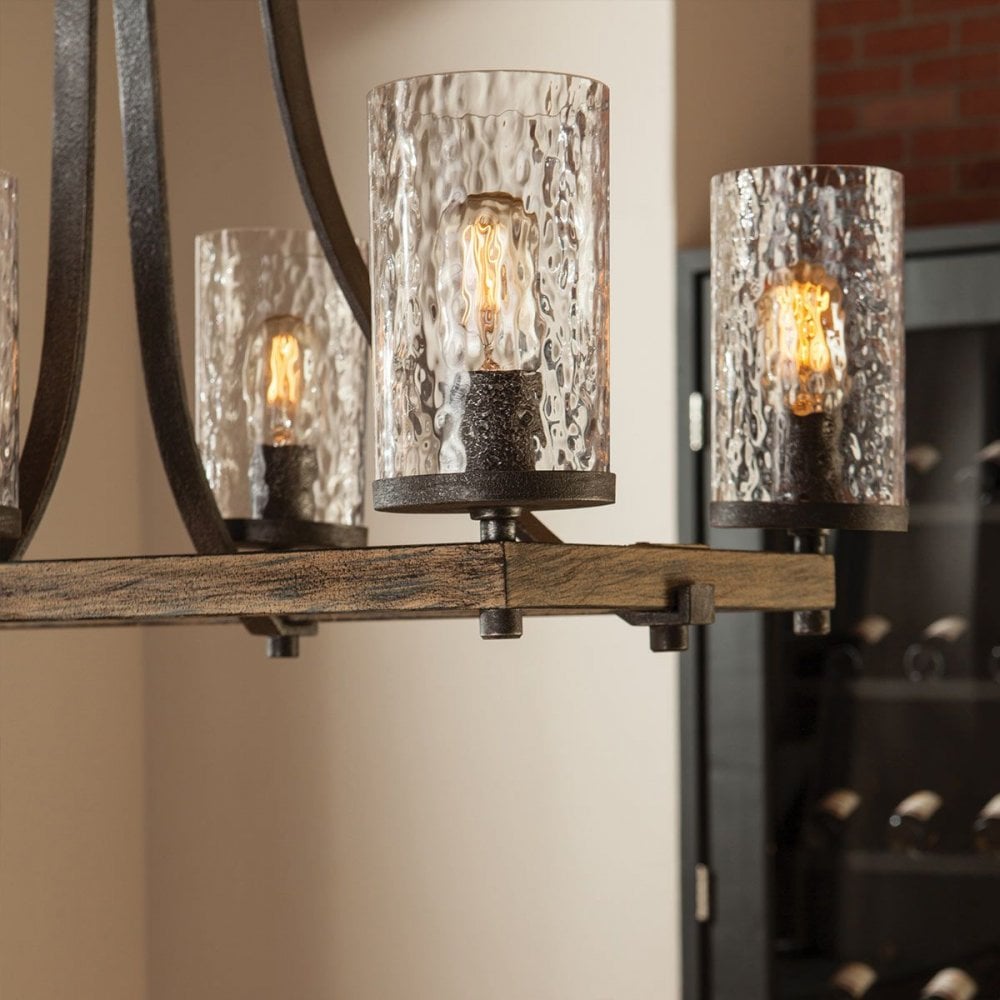 Feiss QN-ANGELO8-ISLE Angelo 8 Light Isle Chandelier Distressed Weathered Oak &amp; Slate Grey Metal