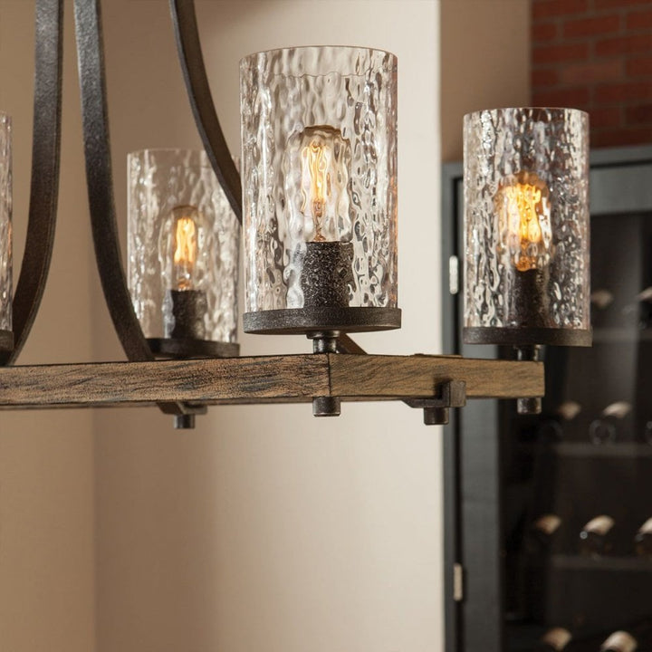 Feiss QN-ANGELO8-ISLE Angelo 8 Light Isle Chandelier Distressed Weathered Oak &amp; Slate Grey Metal