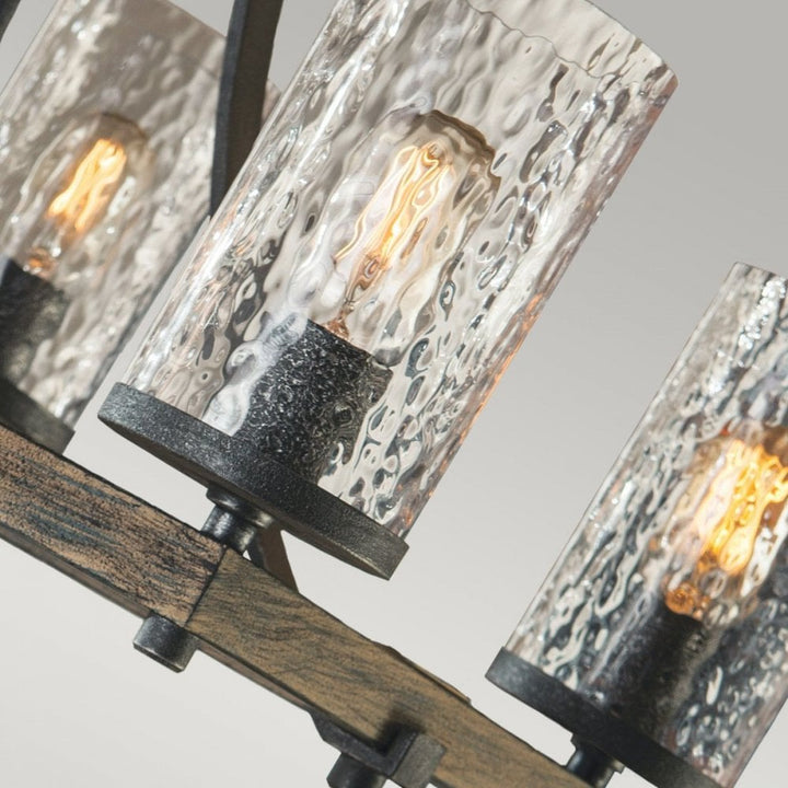 Feiss QN-ANGELO8-ISLE Angelo 8 Light Isle Chandelier Distressed Weathered Oak &amp; Slate Grey Metal