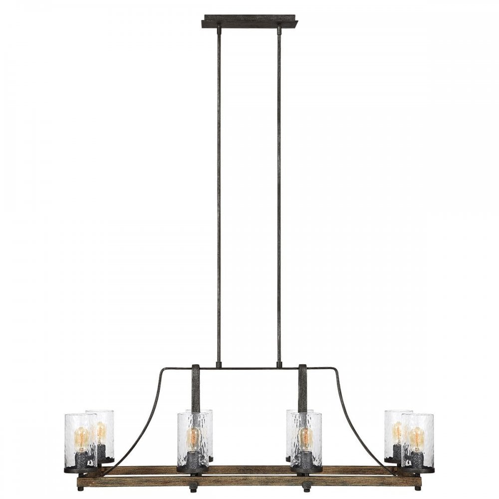Feiss QN-ANGELO8-ISLE Angelo 8 Light Isle Chandelier Distressed Weathered Oak &amp; Slate Grey Metal