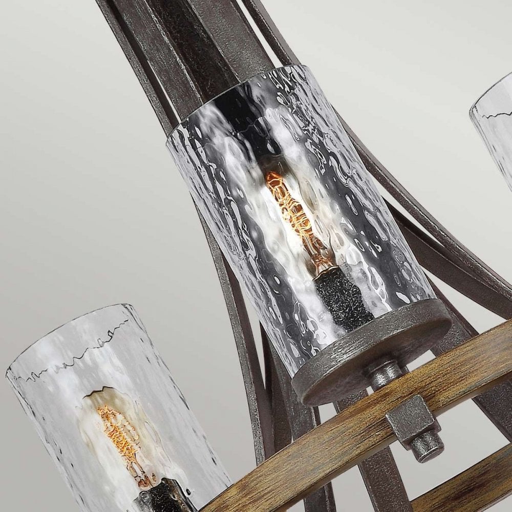Feiss QN-ANGELO9 Angelo 9 Light Chandelier Distressed Weathered Oak &amp; Slate Grey Metal