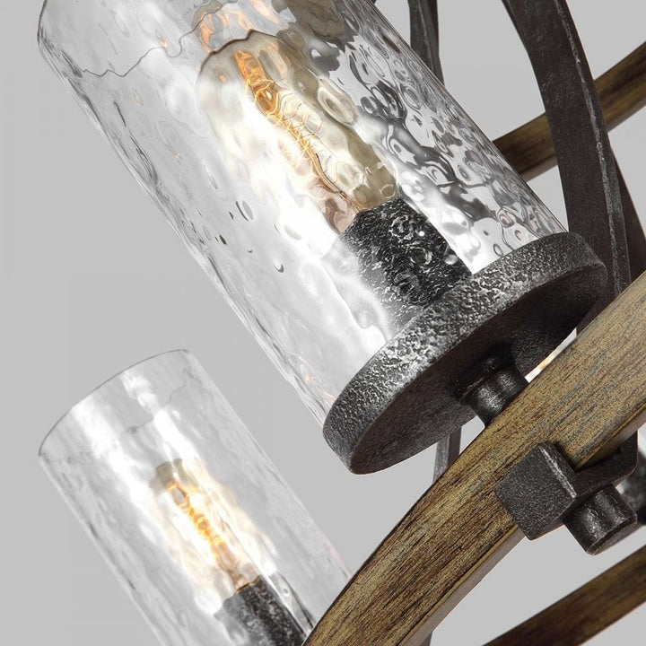 Feiss QN-ANGELO9 Angelo 9 Light Chandelier Distressed Weathered Oak &amp; Slate Grey Metal