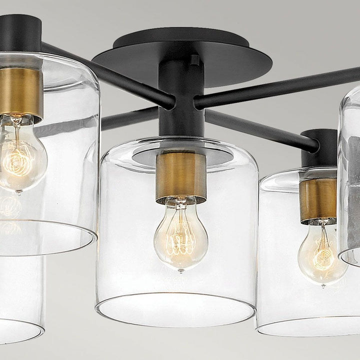 Hinkley QN-AXEL5-BK Axel 5 Light Semi-flush - Black Black with Heritage Brass