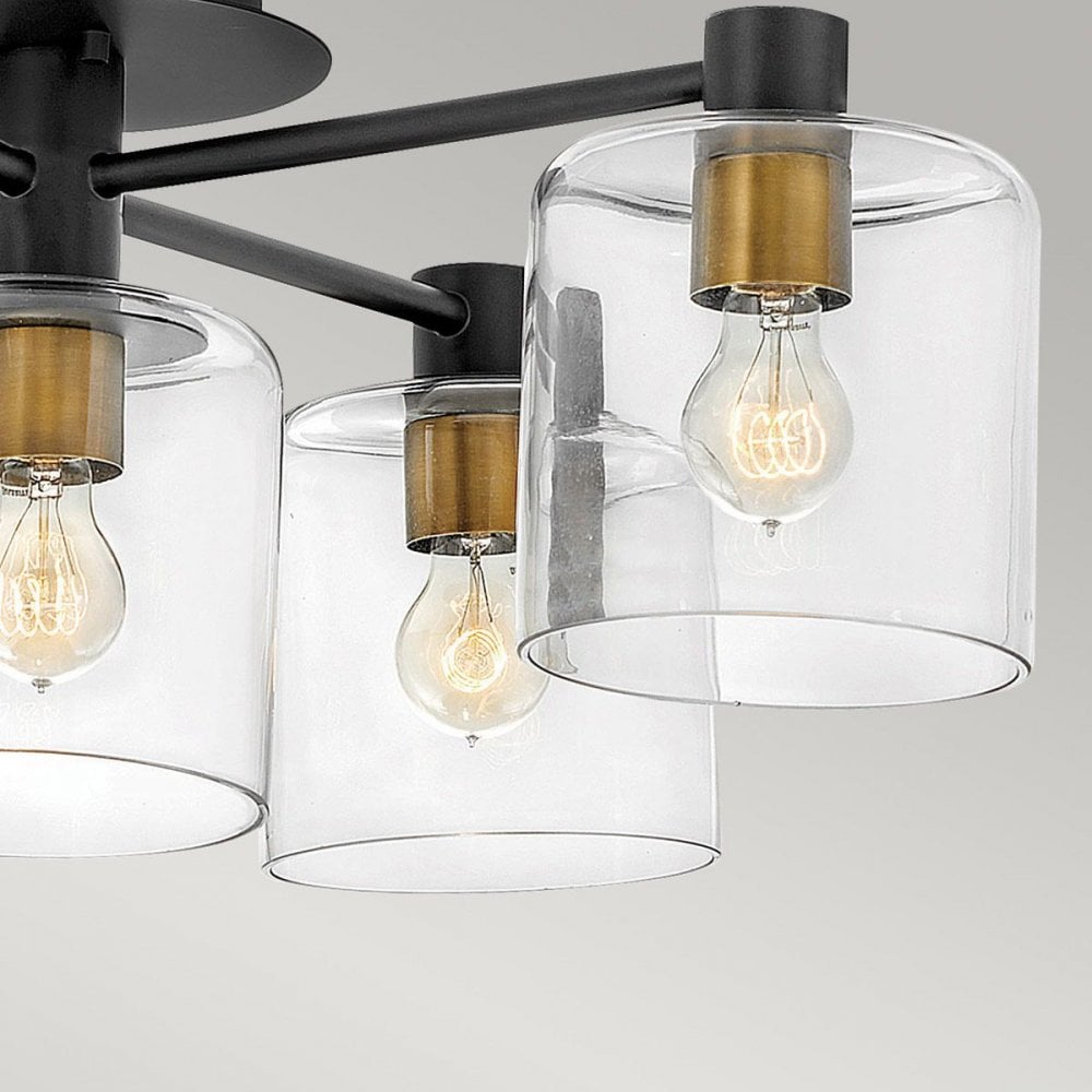 Hinkley QN-AXEL5-BK Axel 5 Light Semi-flush - Black Black with Heritage Brass