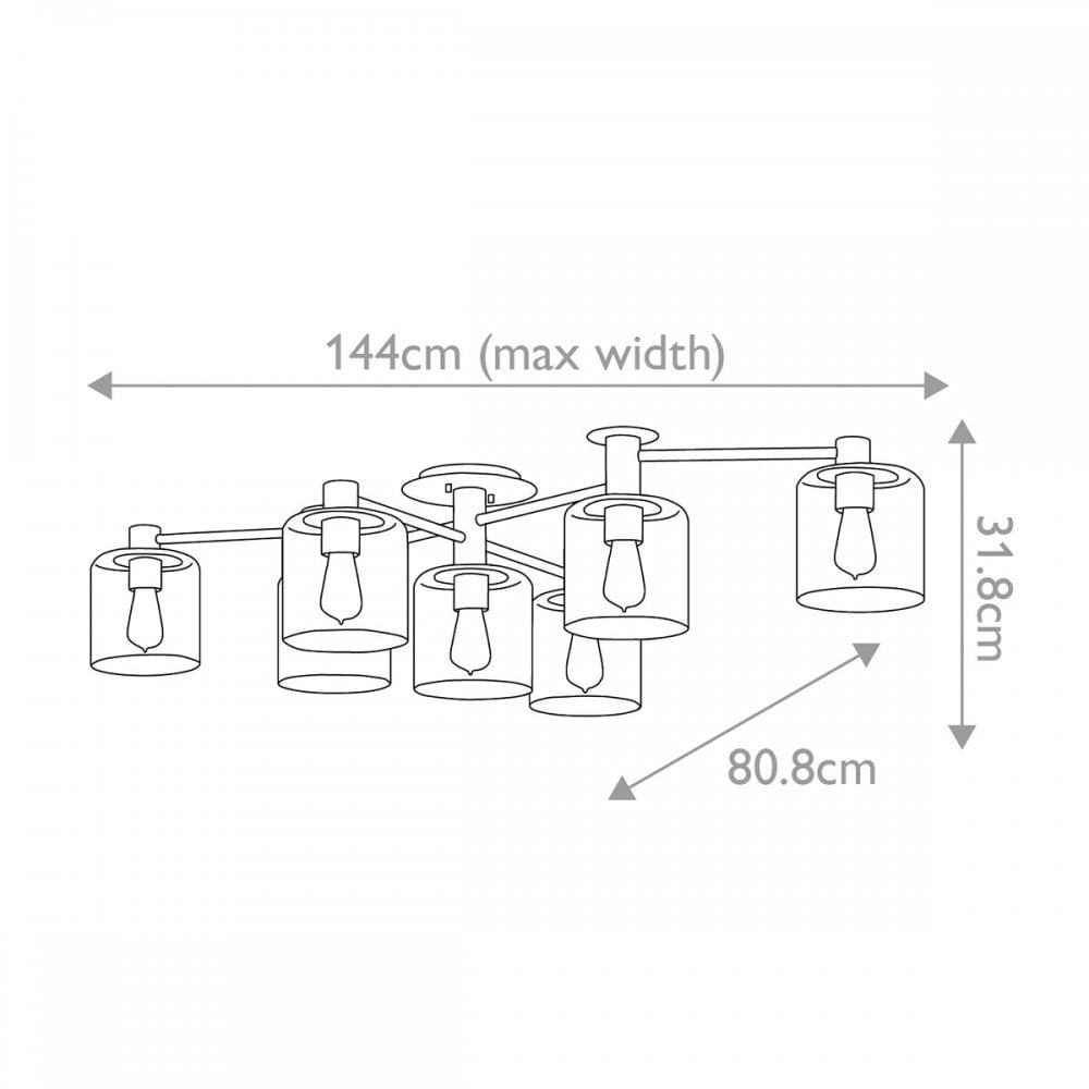 Hinkley QN-AXEL7-BK Axel 7 Light Semi-flush - Black Black with Heritage Brass