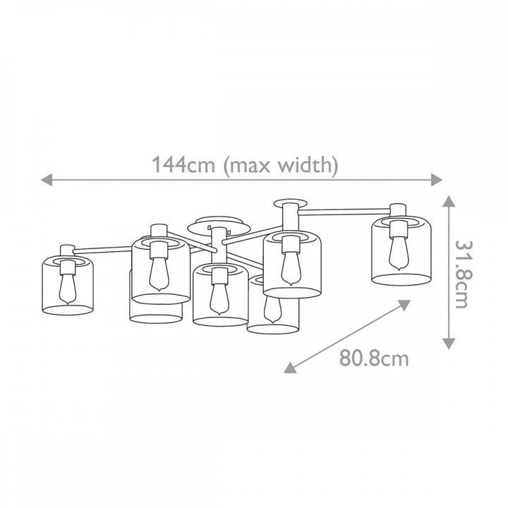 Hinkley QN-AXEL7-BK Axel 7 Light Semi-flush - Black Black with Heritage Brass