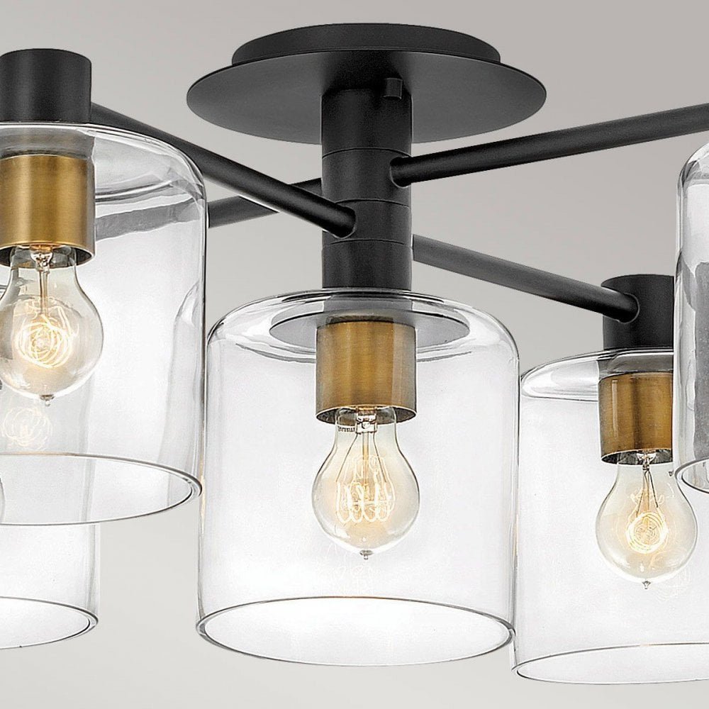 Hinkley QN-AXEL7-BK Axel 7 Light Semi-flush - Black Black with Heritage Brass
