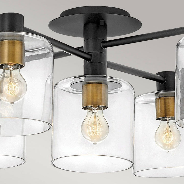 Hinkley QN-AXEL7-BK Axel 7 Light Semi-flush - Black Black with Heritage Brass