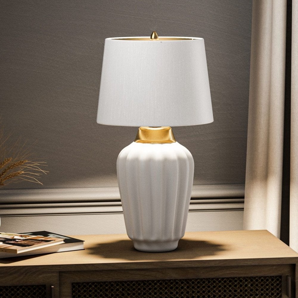 Quintiesse QN-BEXLEY-TL-WBB Bexley 1 Light Table Lamp - White &amp; Brushed Brass