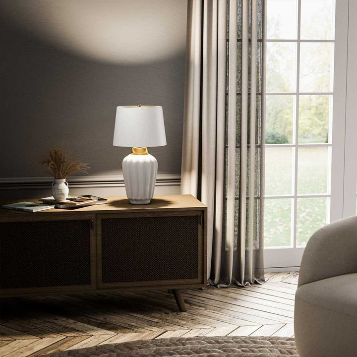 Quintiesse QN-BEXLEY-TL-WBB Bexley 1 Light Table Lamp - White &amp; Brushed Brass