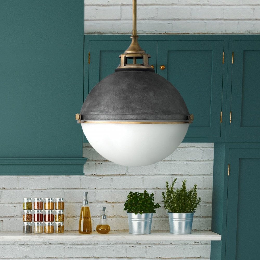 Hinkley QN-FLETCHER-P-L-AZ Fletcher 3 Light Pendant Aged Zinc &amp; Heritage Brass