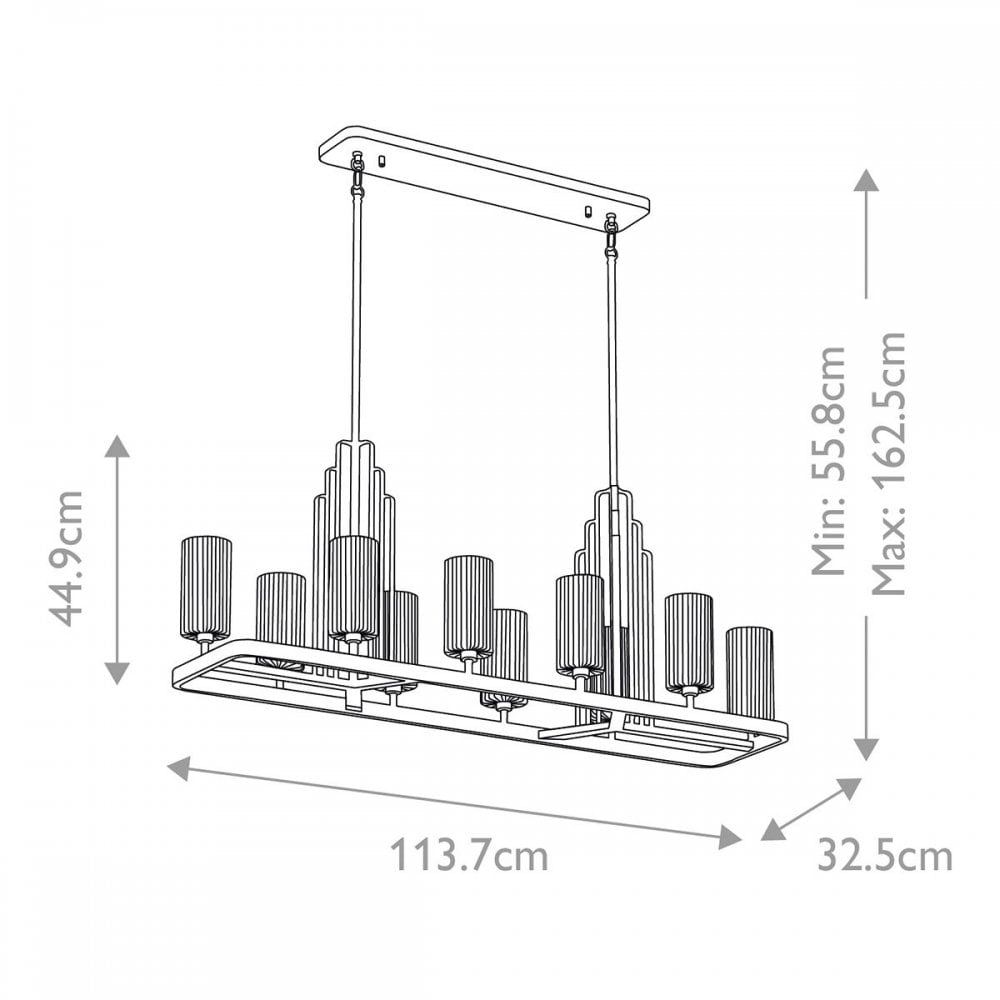 Kichler QN-KIMROSE10-BNB Kimrose 10 Light Linear Chandelier - Brass Brushed Natural Brass