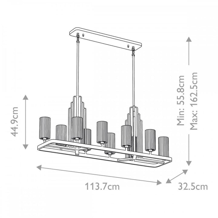 Kichler QN-KIMROSE10-BNB Kimrose 10 Light Linear Chandelier - Brass Brushed Natural Brass
