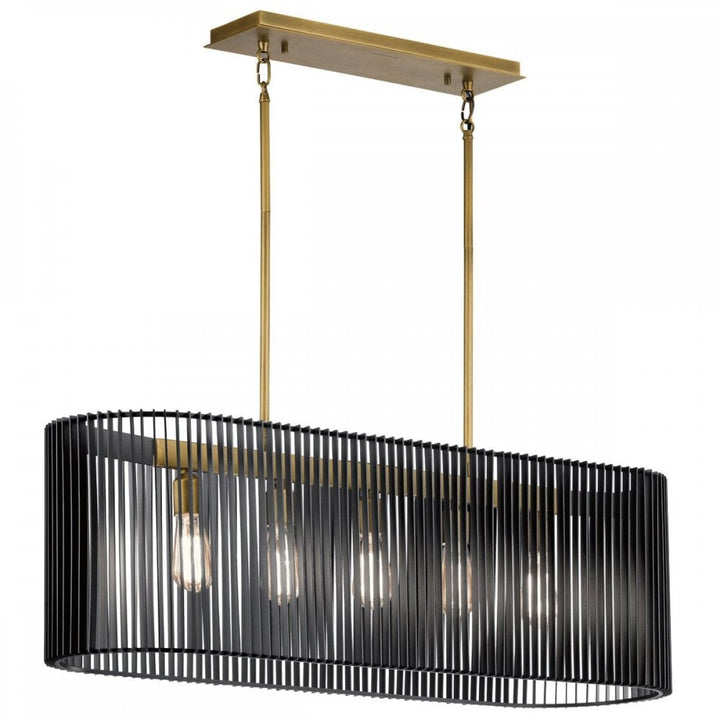 Kichler QN-LINARA-ISLE-BK Linara 5 Light Linear Chandelier Black &amp; Natural Brass