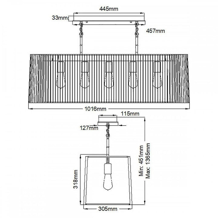 Kichler QN-LINARA-ISLE-BK Linara 5 Light Linear Chandelier Black &amp; Natural Brass