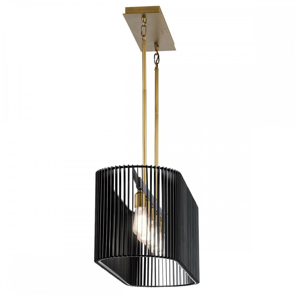 Kichler QN-LINARA-ISLE-BK Linara 5 Light Linear Chandelier Black &amp; Natural Brass