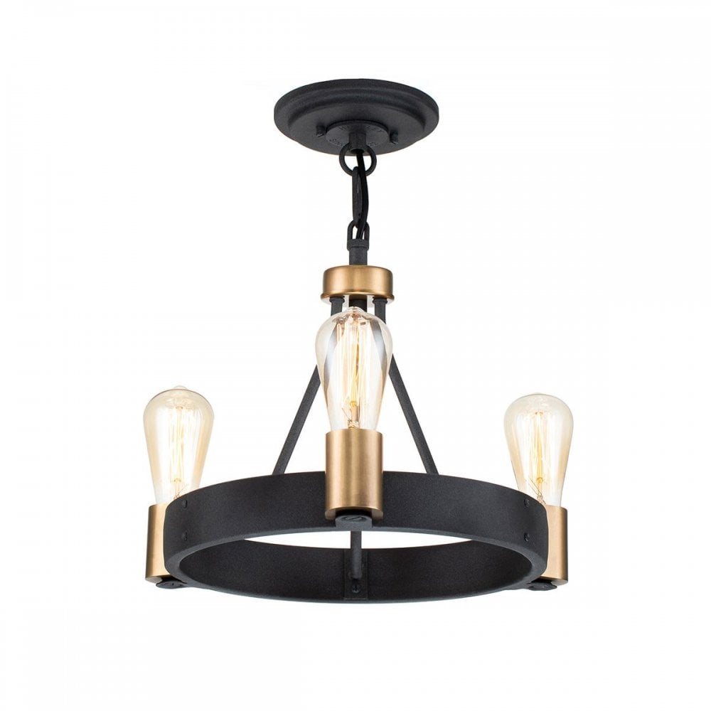 Hinkley QN-SILAS-3P-DZ Silas 3 Light Pendant/ Semi-Flush Aged Zinc &amp; Heritage Brass