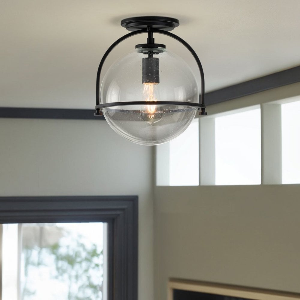 Hinkley QN-SOMERSET-F-C-BK Somerset 1 Light Flush - Black/Clear Black