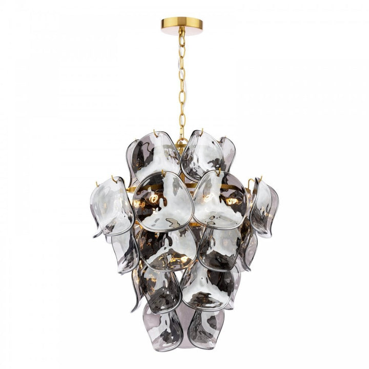 Dar GEN0842 Genoa 8 Light Pendant Natural Brass and Smoked Glass