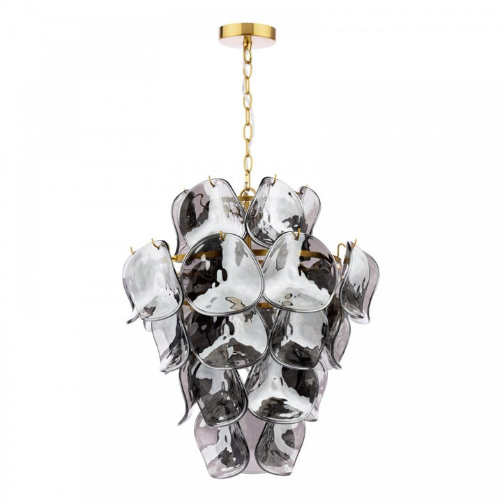 Dar GEN0842 Genoa 8 Light Pendant Natural Brass and Smoked Glass