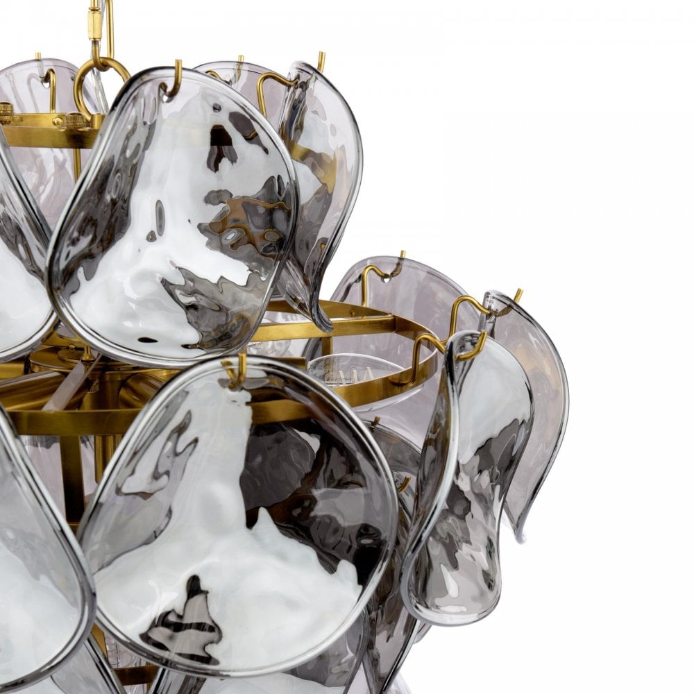 Dar GEN0842 Genoa 8 Light Pendant Natural Brass and Smoked Glass