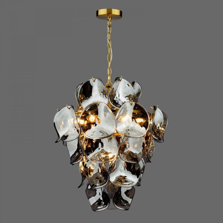 Dar GEN0842 Genoa 8 Light Pendant Natural Brass and Smoked Glass