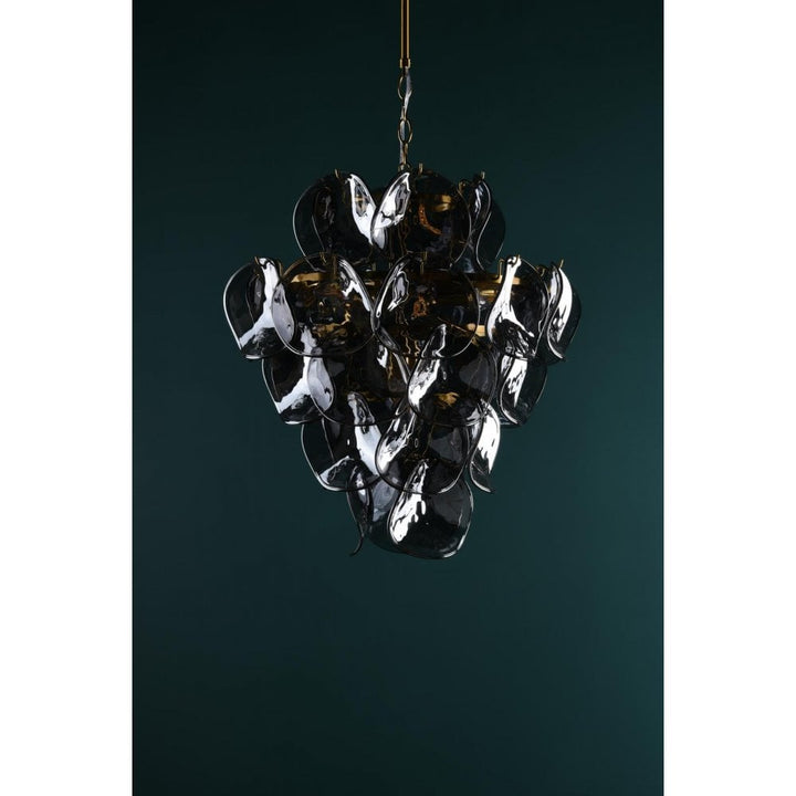 Dar GEN0842 Genoa 8 Light Pendant Natural Brass and Smoked Glass
