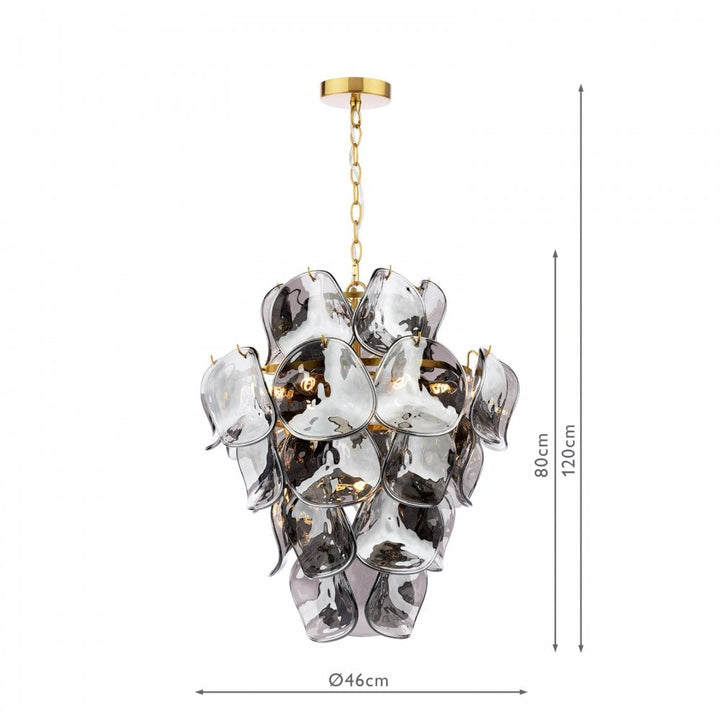 Dar GEN0842 Genoa 8 Light Pendant Natural Brass and Smoked Glass