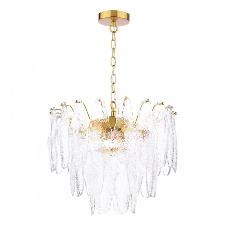 Dar KIM0642 Kimmia 6 Light Pendant Natural Brass and Textured Glass