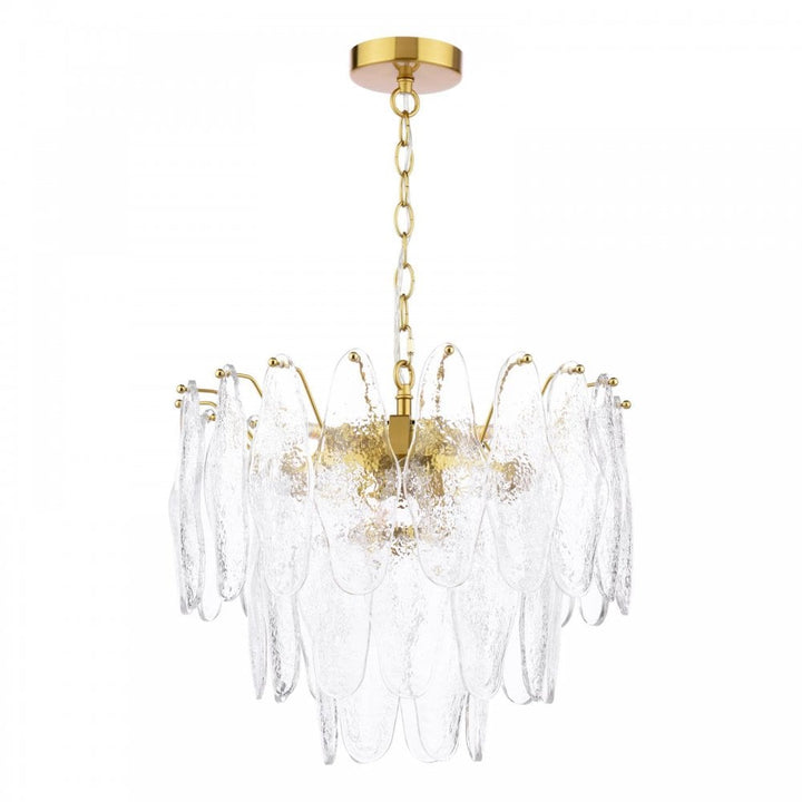 Dar KIM0642 Kimmia 6 Light Pendant Natural Brass and Textured Glass
