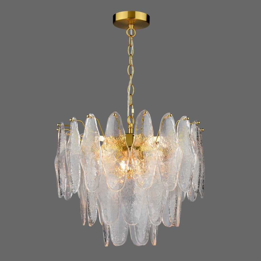 Dar KIM0642 Kimmia 6 Light Pendant Natural Brass and Textured Glass