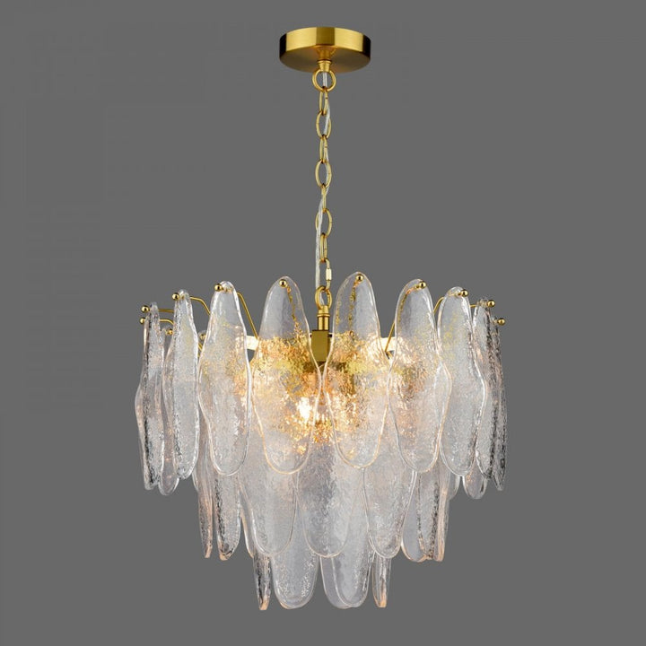 Dar KIM0642 Kimmia 6 Light Pendant Natural Brass and Textured Glass