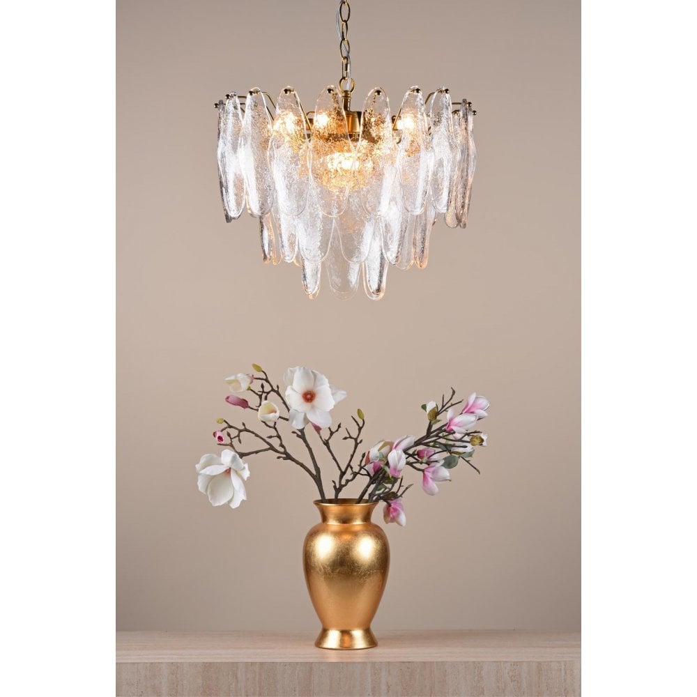 Dar KIM0642 Kimmia 6 Light Pendant Natural Brass and Textured Glass