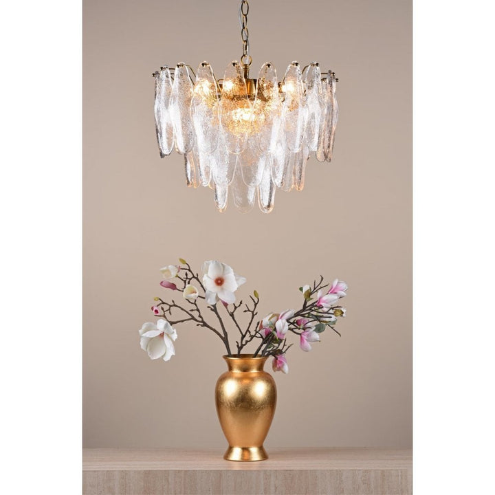 Dar KIM0642 Kimmia 6 Light Pendant Natural Brass and Textured Glass