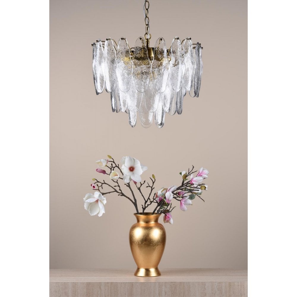 Dar KIM0642 Kimmia 6 Light Pendant Natural Brass and Textured Glass