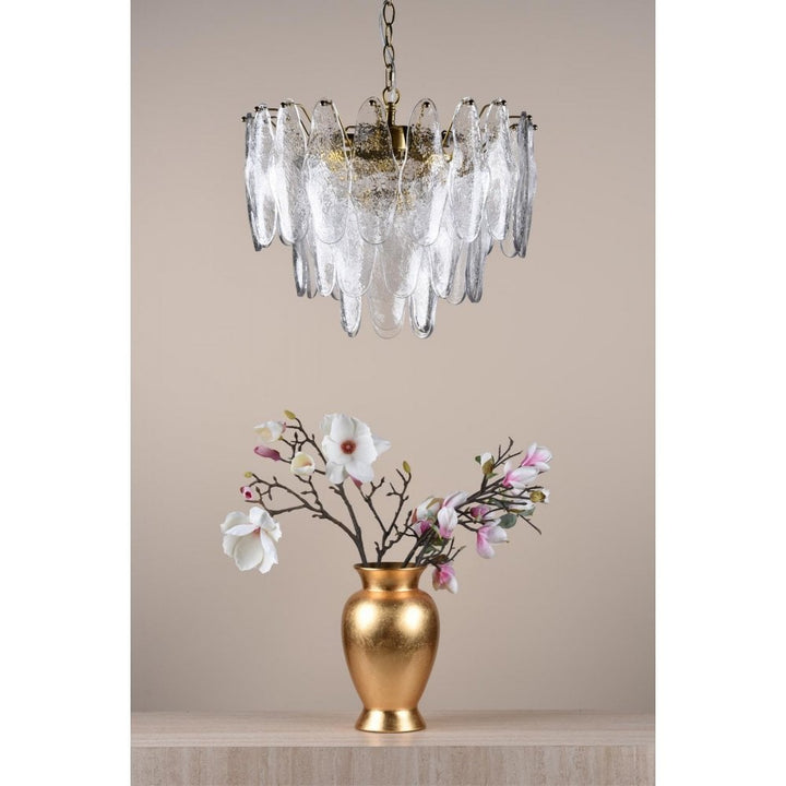 Dar KIM0642 Kimmia 6 Light Pendant Natural Brass and Textured Glass