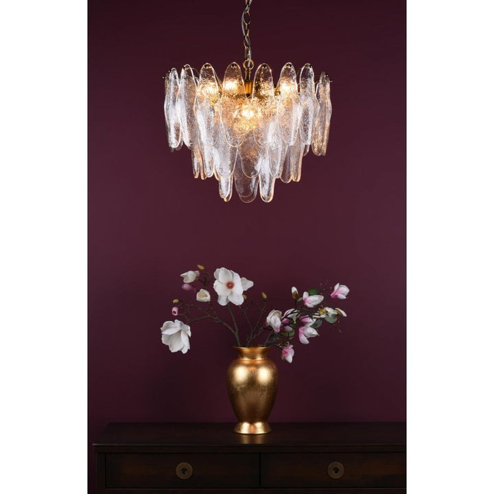 Dar KIM0642 Kimmia 6 Light Pendant Natural Brass and Textured Glass