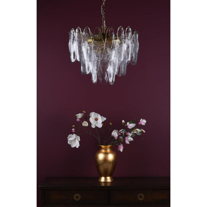 Dar KIM0642 Kimmia 6 Light Pendant Natural Brass and Textured Glass