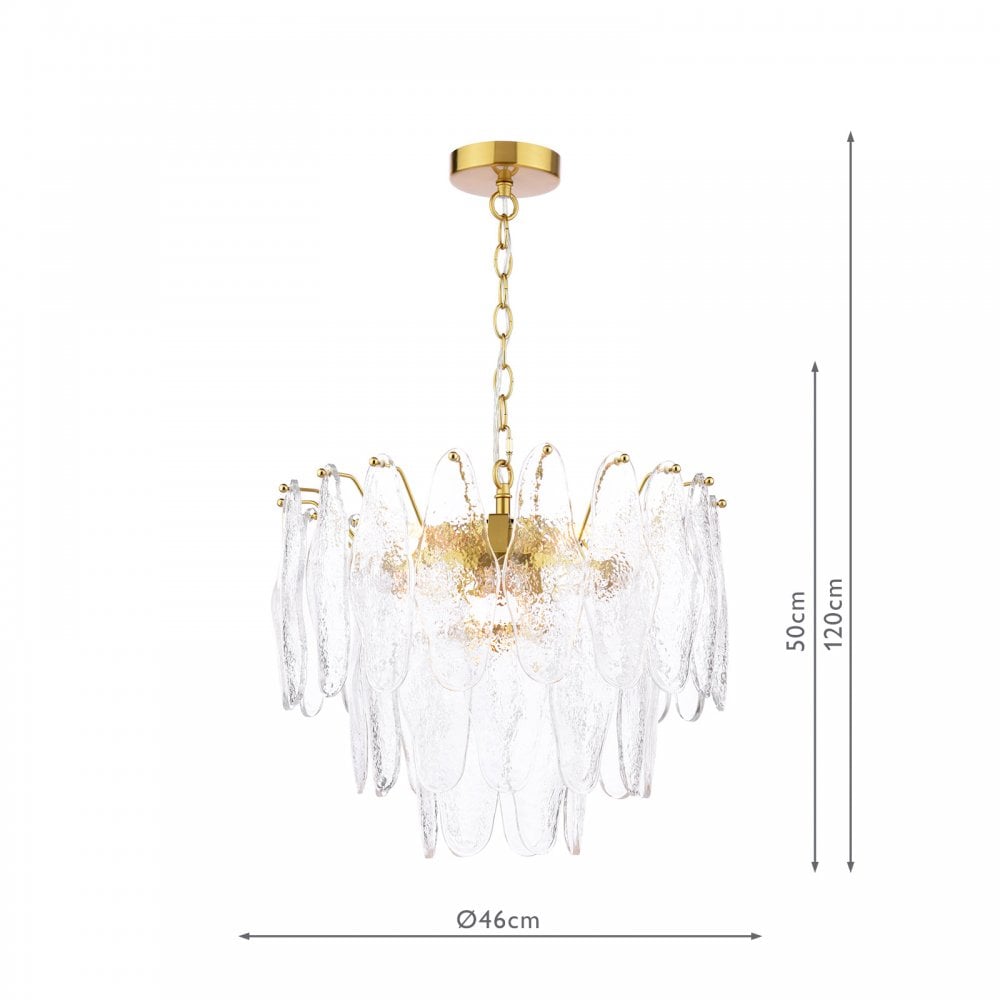 Dar KIM0642 Kimmia 6 Light Pendant Natural Brass and Textured Glass