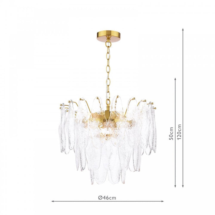 Dar KIM0642 Kimmia 6 Light Pendant Natural Brass and Textured Glass