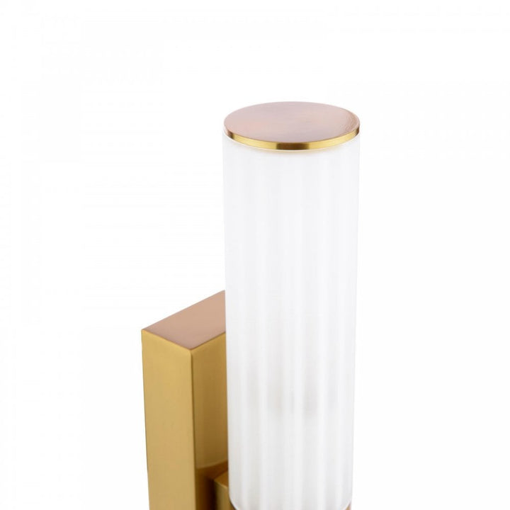 Dar LAR0935 Lars 2 Light Bathroom Wall Light Brushed Gold and White Frosted Acrylic IP44