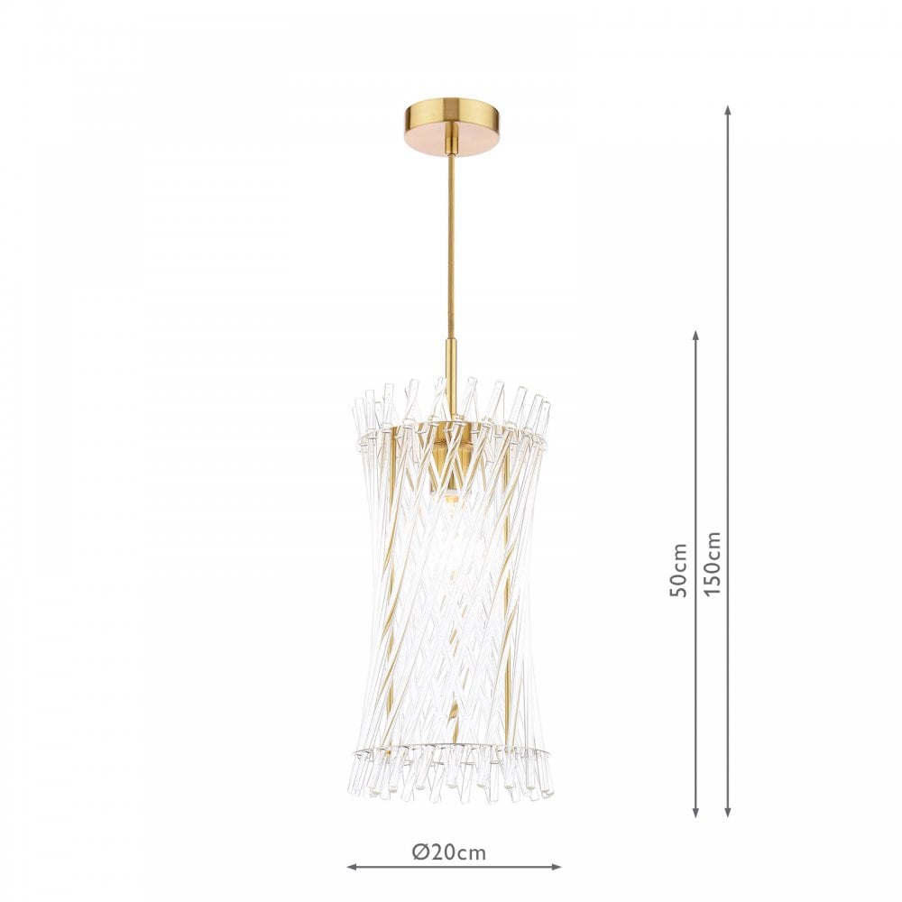 Dar LOI0135 Loire Pendant Natural Brass and Glass